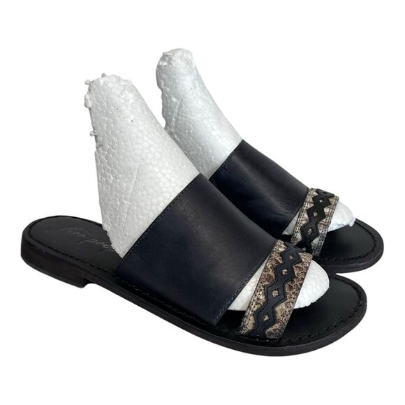 Free People | Saturday Two Strap Vamp Stacked Heel Slides Sandals 38 7.5 - Picture 1 of 11